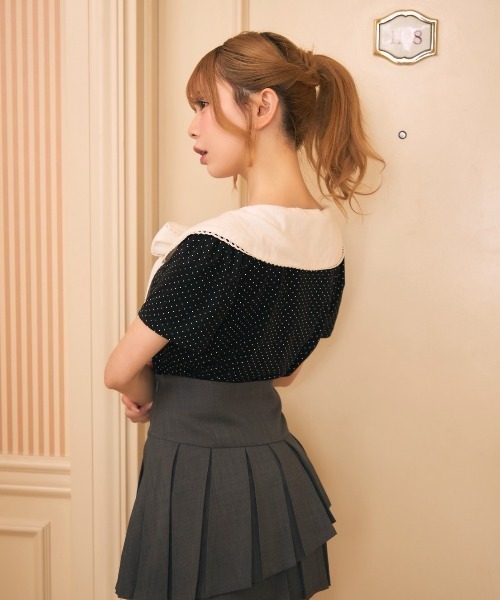 TITTY&CO.(ティティーアンドコー)の「ドットセーラーカラートップス(シャツ/ブラウス・レディース・ブラック/アイボリー・FREE)」の5枚目の写真