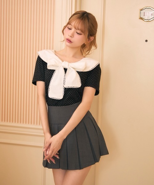 TITTY&CO.(ティティーアンドコー)の「ドットセーラーカラートップス(シャツ/ブラウス・レディース・ブラック/アイボリー・FREE)」の9枚目の写真