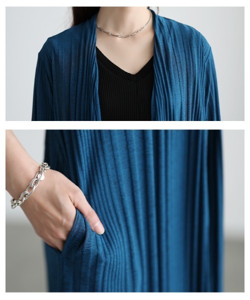 Sawa a la mode(サワアラモード)の「UVカット&DRYエンボスロングカーディガン(カーディガン/ボレロ・レディース・オフホワイト/ブラック/ブルー・FREE)」の7枚目の写真