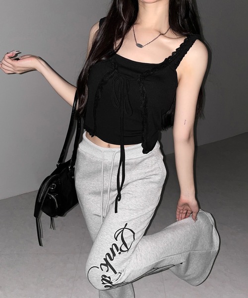 me+em select(ミームセレクト)の「【 2WAY 】フロントリボンレイヤードリブキャミタンク / front ribbon layered lib camisole tank※※(その他トップス・レディース・ピンク/ブラック/ホワイト・FREE)」の19枚目の写真