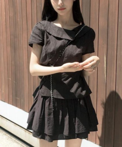 semplice（センプリチェ）の「シャツ【韓国ファッション】（シャツ/ブラウス・レディース・アイボリー/ブラック・F）」の4枚目の写真