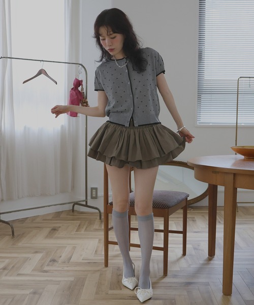 Mili affinity(ミリアフィニティー)の「配色ドット柄半袖ニットトップス(カーディガン/ボレロ・レディース・ブラック×グレー/ホワイト×ブラウン/ベージュ×ブラック/ブラック×ホワイト・FREE)」の13枚目の写真