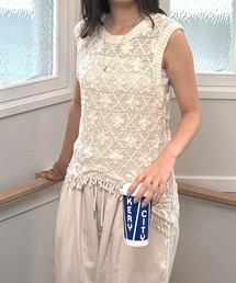ISOOK | 【ISOOK / アイスー】花柄クロシェアシンメトリーベスト / 透かし編みニット かぎ編み ニットベスト 花柄 フラワーモチーフ アシンメトリー レイヤード  夏ベスト ZOZOTOWN限定(ベスト)
