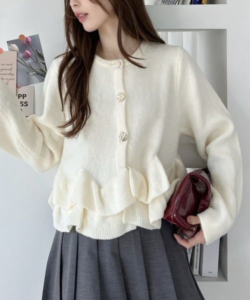 Ada.（エイダ）の「ペプラム ニット カーディガン（ニット/セーター・レディース・チャコールグレー/アイボリー/ピンク・FREE）」の16枚目の写真