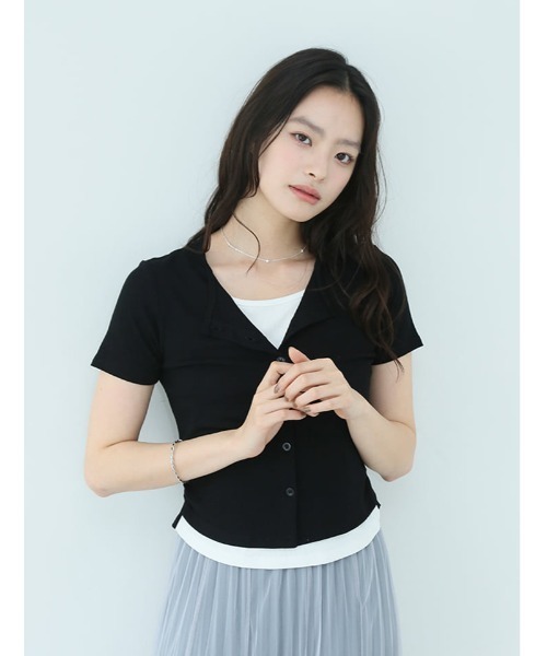 fifth(フィフス)の「レイヤード風ギャザートップス(Tシャツ/カットソー・レディース・ブラック/ホワイト/ライトブルー・M)」の4枚目の写真