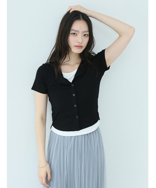 fifth(フィフス)の「レイヤード風ギャザートップス(Tシャツ/カットソー・レディース・ブラック/ホワイト/ライトブルー・M)」の5枚目の写真