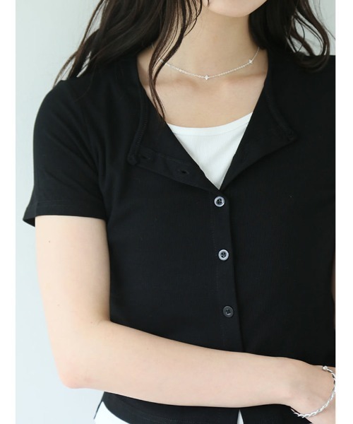fifth(フィフス)の「レイヤード風ギャザートップス(Tシャツ/カットソー・レディース・ブラック/ホワイト/ライトブルー・M)」の7枚目の写真