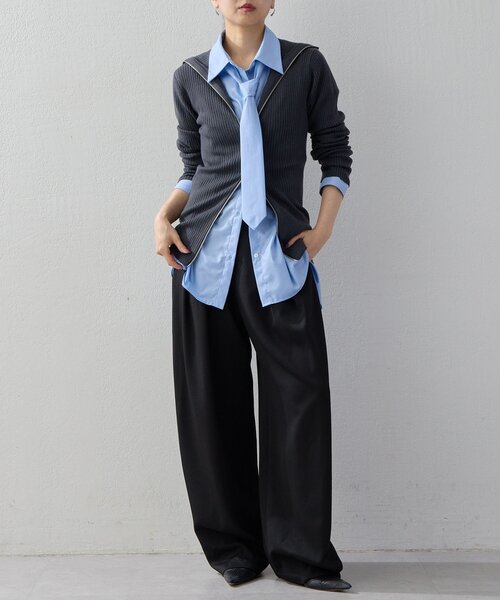 UNFORM（アンフォーム）の「【2026AW Debut】【UNFORM】カシミヤ混ジップリブニット（ニット/セーター・レディース・ネイビー/ブラック/チャコールグレー/アイボリー・FREE）」の3枚目の写真