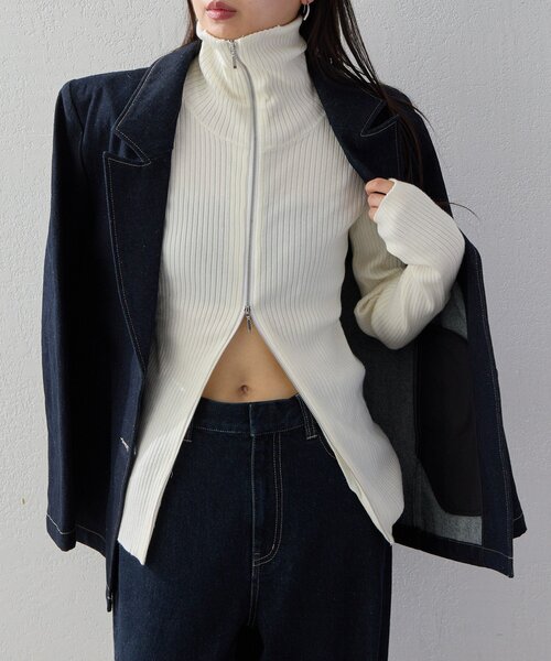 UNFORM（アンフォーム）の「【2026AW Debut】【UNFORM】カシミヤ混ジップリブニット（ニット/セーター・レディース・ネイビー/ブラック/チャコールグレー/アイボリー・FREE）」の2枚目の写真