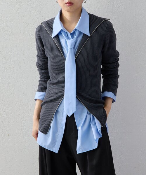 UNFORM（アンフォーム）の「【2026AW Debut】【UNFORM】カシミヤ混ジップリブニット（ニット/セーター・レディース・ネイビー/ブラック/チャコールグレー/アイボリー・FREE）」の19枚目の写真