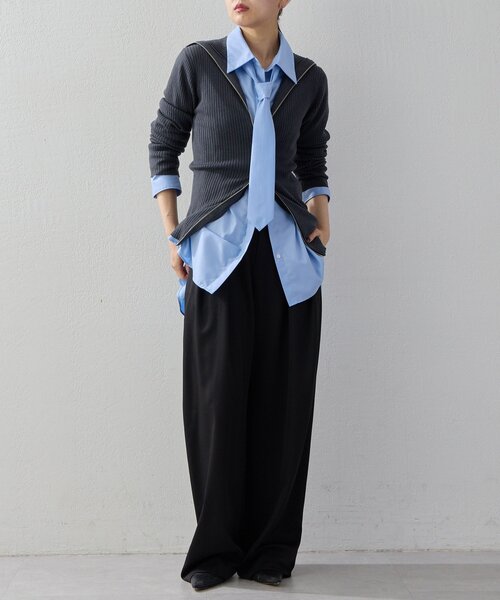 UNFORM（アンフォーム）の「【2026AW Debut】【UNFORM】カシミヤ混ジップリブニット（ニット/セーター・レディース・ネイビー/ブラック/チャコールグレー/アイボリー・FREE）」の10枚目の写真