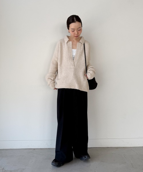 select MOCA by son(セレクトモカバイソン)の「スキッパーリブニットトップス【by SON】(ニット/セーター・レディース・ベージュ/ブラウン/ブラック・FREE)」の5枚目の写真