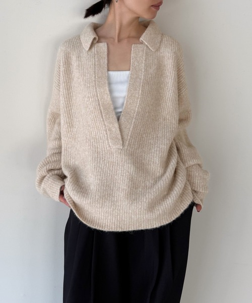select MOCA by son(セレクトモカバイソン)の「スキッパーリブニットトップス【by SON】(ニット/セーター・レディース・ベージュ/ブラウン/ブラック・FREE)」の15枚目の写真