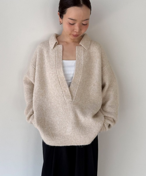 select MOCA by son(セレクトモカバイソン)の「スキッパーリブニットトップス【by SON】(ニット/セーター・レディース・ベージュ/ブラウン/ブラック・FREE)」の19枚目の写真