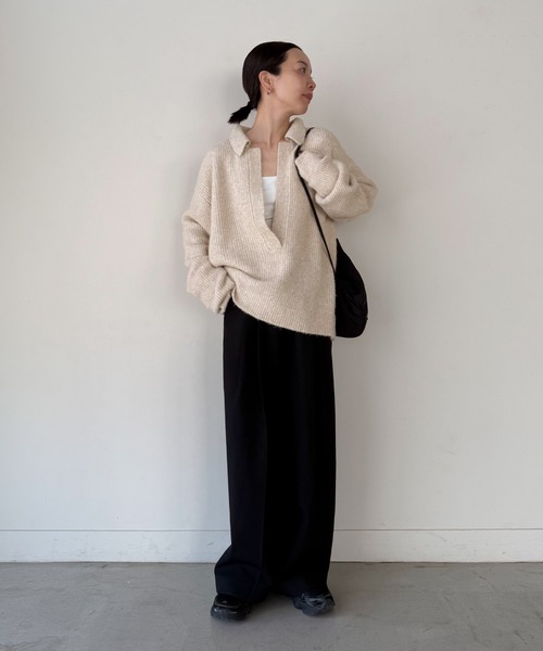 select MOCA by son(セレクトモカバイソン)の「スキッパーリブニットトップス【by SON】(ニット/セーター・レディース・ベージュ/ブラウン/ブラック・FREE)」の17枚目の写真
