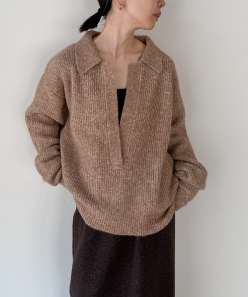 select MOCA by son(セレクトモカバイソン)の「スキッパーリブニットトップス【by SON】(ニット/セーター・レディース・ベージュ/ブラウン/ブラック・FREE)」の7枚目の写真
