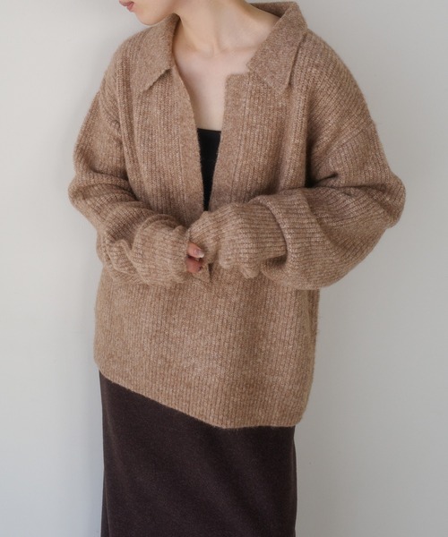 select MOCA by son(セレクトモカバイソン)の「スキッパーリブニットトップス【by SON】(ニット/セーター・レディース・ベージュ/ブラウン/ブラック・FREE)」の8枚目の写真