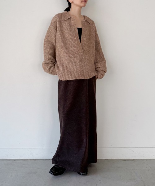 select MOCA by son(セレクトモカバイソン)の「スキッパーリブニットトップス【by SON】(ニット/セーター・レディース・ベージュ/ブラウン/ブラック・FREE)」の4枚目の写真