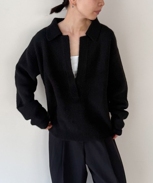 select MOCA by son(セレクトモカバイソン)の「スキッパーリブニットトップス【by SON】(ニット/セーター・レディース・ベージュ/ブラウン/ブラック・FREE)」の22枚目の写真