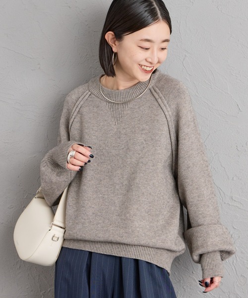 nenom（ネノム）の「【WEB先行予約】[nenom/ネノム] スウェットライクニットプルオーバー（ニット/セーター・レディース・ブラック/ブルー/イエロー/グレー/ベージュ/レッド・F）」の2枚目の写真