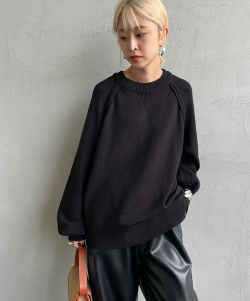 nenom（ネノム）の「【WEB先行予約】[nenom/ネノム] スウェットライクニットプルオーバー（ニット/セーター・レディース・ブラック/ブルー/イエロー/グレー/ベージュ/レッド・F）」の15枚目の写真