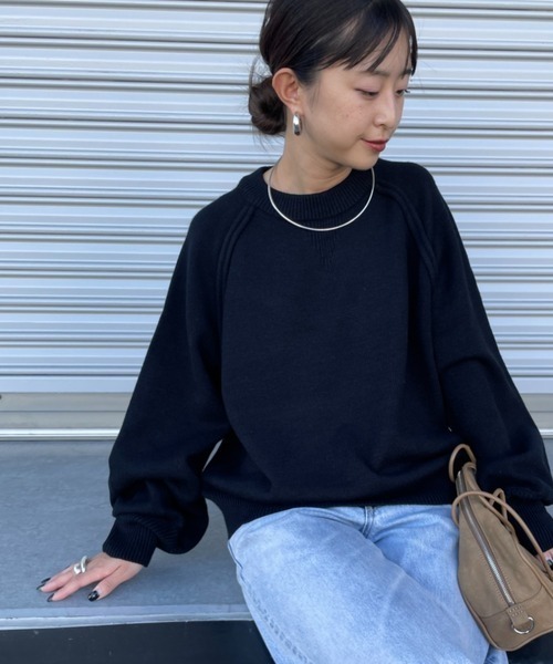 nenom（ネノム）の「【WEB先行予約】[nenom/ネノム] スウェットライクニットプルオーバー（ニット/セーター・レディース・ブラック/ブルー/イエロー/グレー/ベージュ/レッド・F）」の12枚目の写真