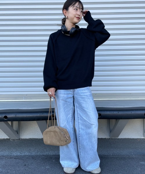 nenom（ネノム）の「【WEB先行予約】[nenom/ネノム] スウェットライクニットプルオーバー（ニット/セーター・レディース・ブラック/ブルー/イエロー/グレー/ベージュ/レッド・F）」の7枚目の写真