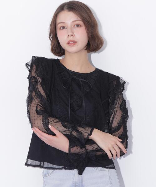 JILL by JILL STUART（ジルバイジルスチュアート）の「立体レースフリルブラウス（シャツ/ブラウス・レディース・ホワイト/ブラック・FREE）」の5枚目の写真
