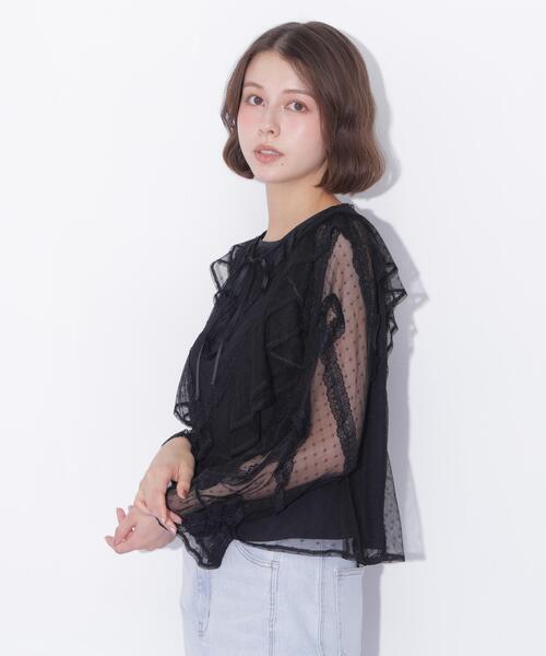 JILL by JILL STUART（ジルバイジルスチュアート）の「立体レースフリルブラウス（シャツ/ブラウス・レディース・ホワイト/ブラック・FREE）」の7枚目の写真