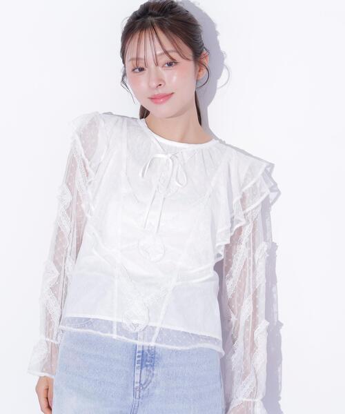 JILL by JILL STUART（ジルバイジルスチュアート）の「立体レースフリルブラウス（シャツ/ブラウス・レディース・ホワイト/ブラック・FREE）」の21枚目の写真
