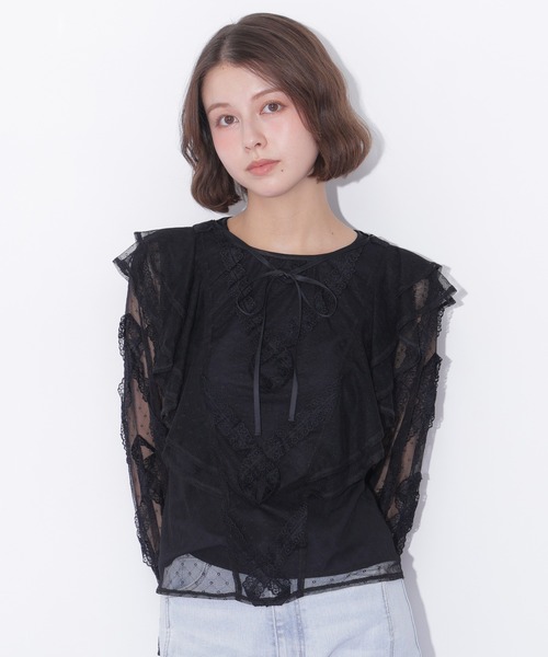 JILL by JILL STUART（ジルバイジルスチュアート）の「立体レースフリルブラウス（シャツ/ブラウス・レディース・ホワイト/ブラック・FREE）」の13枚目の写真