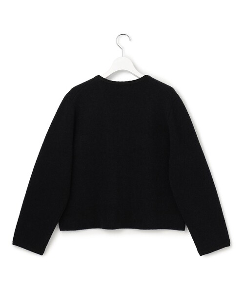 23区 L(ニジュウサンクオオキイサイズ)の「ミニブークレ ニット ジャケット(ノーカラージャケット・レディース・ブラック系/アイボリー系・46/44)」の11枚目の写真