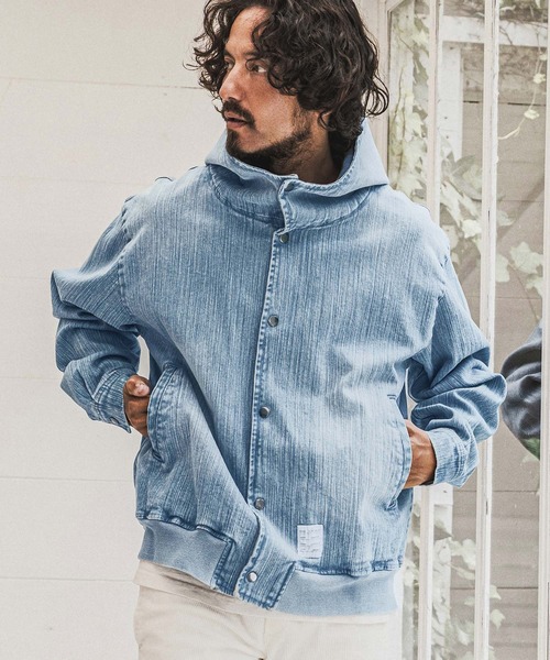 wjk reluxe（ダブルジェーケーリラックス）の「mpa4184- Denim Hoodie デニムパーカー(WR26W-18)（パーカー・メンズ・ブルー系その他/ライトインディゴブルー/ブラック系その他・L/M/S）」の4枚目の写真
