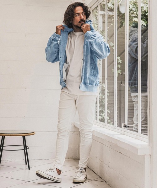wjk reluxe（ダブルジェーケーリラックス）の「mpa4184- Denim Hoodie デニムパーカー(WR26W-18)（パーカー・メンズ・ブルー系その他/ライトインディゴブルー/ブラック系その他・L/M/S）」の8枚目の写真
