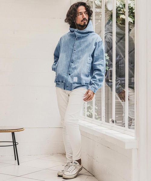 wjk reluxe（ダブルジェーケーリラックス）の「mpa4184- Denim Hoodie デニムパーカー(WR26W-18)（パーカー・メンズ・ブルー系その他/ライトインディゴブルー/ブラック系その他・L/M/S）」の9枚目の写真