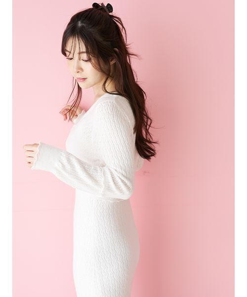 SNIDEL HOME（スナイデルホーム）の「クロシェカップインニットワンピース（ルームウェア/パジャマ・レディース・ピンク/ブラック/ホワイト・F）」の14枚目の写真