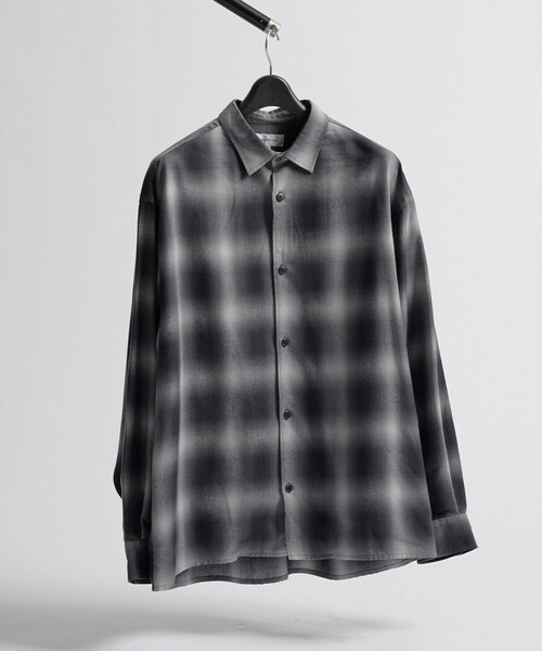 ABAHOUSE(アバハウス)の「ソフトブラッシュ オンブレーチェック レギュラーカラーシャツ / オーバーサイズ(シャツ/ブラウス・メンズ・ブラック/ブラウン・46/48)」の1枚目の写真