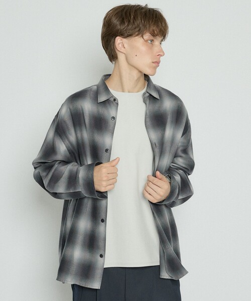 ABAHOUSE(アバハウス)の「ソフトブラッシュ オンブレーチェック レギュラーカラーシャツ / オーバーサイズ(シャツ/ブラウス・メンズ・ブラック/ブラウン・46/48)」の6枚目の写真