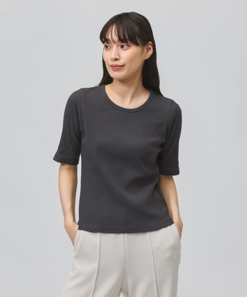 TIGORA(ティゴラ)の「ティゴラ TIGORA ストレッチリブ5分袖シャツ(Tシャツ/カットソー・レディース・ダークブラウン/ライトベージュ/チャコールグレー・S/XL)」の18枚目の写真