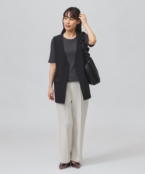 TIGORA(ティゴラ)の「ティゴラ TIGORA ストレッチリブ5分袖シャツ(Tシャツ/カットソー・レディース・ダークブラウン/ライトベージュ/チャコールグレー・S/XL)」の21枚目の写真