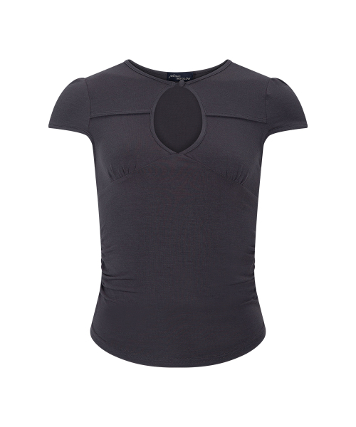 PLEASENOFOLLOW（プリーズノーフォロー）の「Bomi Shirring Short Sleeve Top (Charcoal)（Tシャツ/カットソー・レディース・その他・FREE）」の2枚目の写真