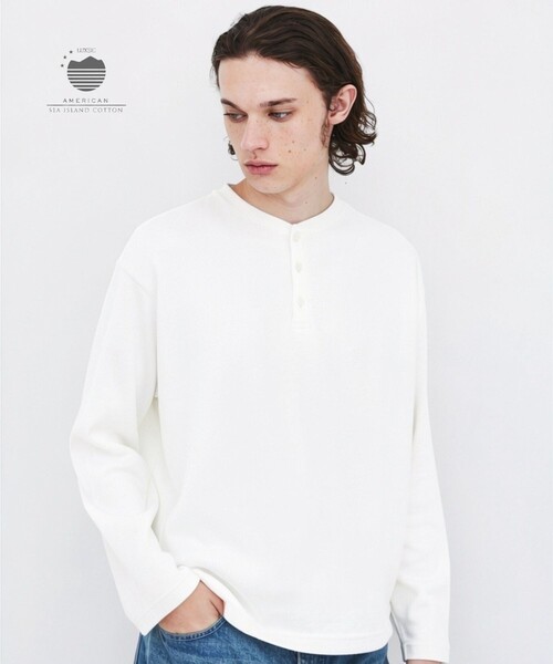 UNITED TOKYO(ユナイテッドトウキョウ)の「【幻のコットン】SEA ISLAND COTTON THERMAL HENRY LSTEE |ヘンリー/高級コットン/ヨレ防止/シワ防止/洗える/耐久性/長年着用可能(Tシャツ/カットソー・メンズ・グレイッシュベージュ/ブラック/ダークグレー/オフホワイト・1/2)」の2枚目の写真