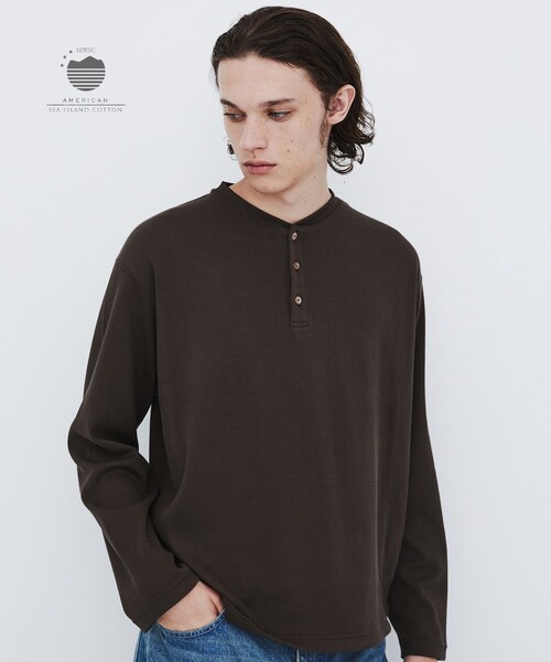 UNITED TOKYO(ユナイテッドトウキョウ)の「【幻のコットン】SEA ISLAND COTTON THERMAL HENRY LSTEE |ヘンリー/高級コットン/ヨレ防止/シワ防止/洗える/耐久性/長年着用可能(Tシャツ/カットソー・メンズ・グレイッシュベージュ/ブラック/ダークグレー/オフホワイト・1/2)」の4枚目の写真