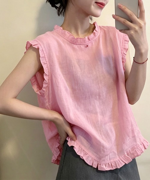 ONEP STAR(ワンピスター)の「前後2WAYフリルノースリーブブラウス(シャツ/ブラウス・レディース・ピンク・X-LARGE/LARGE/MEDIUM)」の14枚目の写真