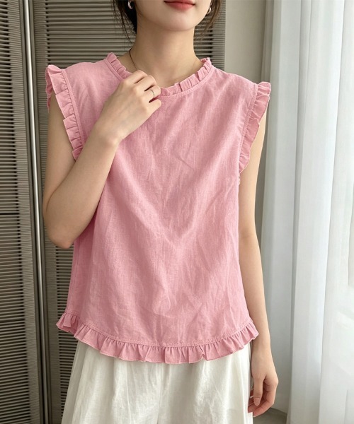 ONEP STAR(ワンピスター)の「前後2WAYフリルノースリーブブラウス(シャツ/ブラウス・レディース・ピンク・X-LARGE/LARGE/MEDIUM)」の2枚目の写真