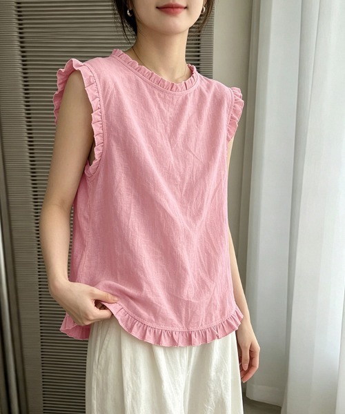 ONEP STAR(ワンピスター)の「前後2WAYフリルノースリーブブラウス(シャツ/ブラウス・レディース・ピンク・X-LARGE/LARGE/MEDIUM)」の3枚目の写真
