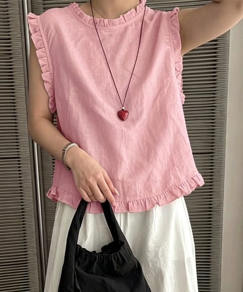 ONEP STAR(ワンピスター)の「前後2WAYフリルノースリーブブラウス(シャツ/ブラウス・レディース・ピンク・X-LARGE/LARGE/MEDIUM)」の4枚目の写真