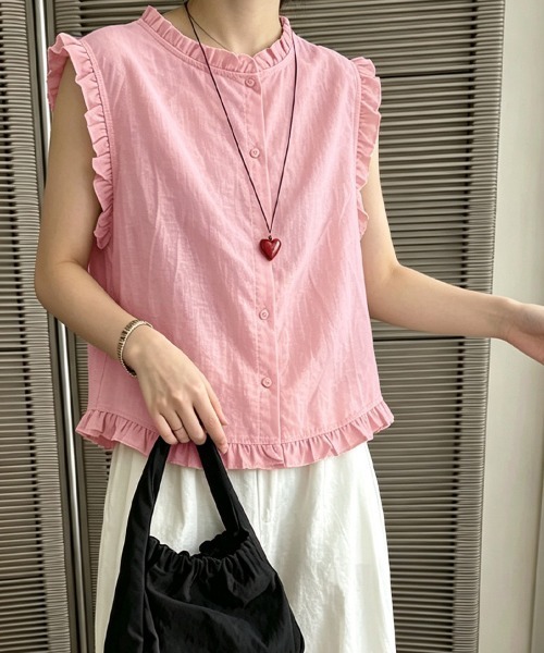 ONEP STAR(ワンピスター)の「前後2WAYフリルノースリーブブラウス(シャツ/ブラウス・レディース・ピンク・X-LARGE/LARGE/MEDIUM)」の5枚目の写真
