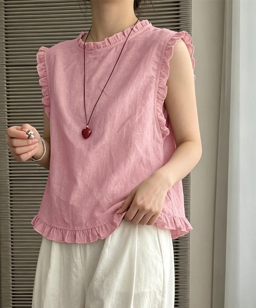 ONEP STAR(ワンピスター)の「前後2WAYフリルノースリーブブラウス(シャツ/ブラウス・レディース・ピンク・X-LARGE/LARGE/MEDIUM)」の6枚目の写真