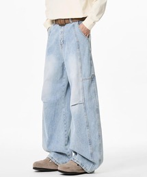 Y2K ヴィンテージウォッシュ パネル切り替え ワイドデニムパンツ  WO26W7PT17